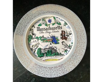 Vintage Homer Laughlin 9 "Goldrand Sammelteller, MASSACHUSETTS