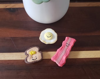Cute Breakfast Magnet Bundle, Breakfast magnets, fried egg magnet, breakfast magnet trio, bacon magnet, toast magnet, kawaii magnets, gifts