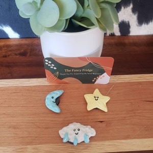 Cute moon and star magnets, crescent moon magnet, star magnet, cloud magnet, weather magnet, spring decor, clay magnets, handmade magnets