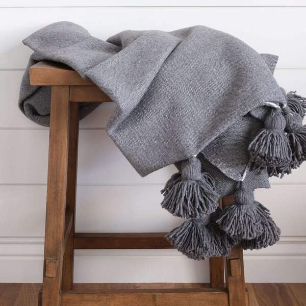 Premium Moroccan Grey Pom Pom Throw Blanket / Bohemian Bedroom Etsy