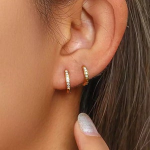 Dainty Gold Hoop Earrings | Small Hoop Earrings | Zirconia Hoop Earrings | Dainty Sterling Silver Hoop Earrings | Helix Cartilage Earrings