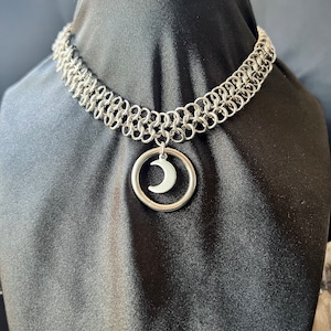 Moon Choker Necklace, O ring choker, Chainmail choker