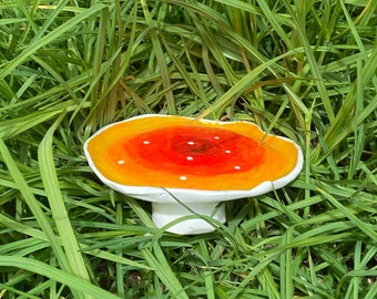 Mushroom Trinket Dish | Unique Hand Painted Clay Fungi Display Dish | Home Decor Sculpture | Jewelry Storage