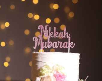 Custom nikkah mubarak cake topper, personalized custom glitter wedding cake topper, nikkah cake sign