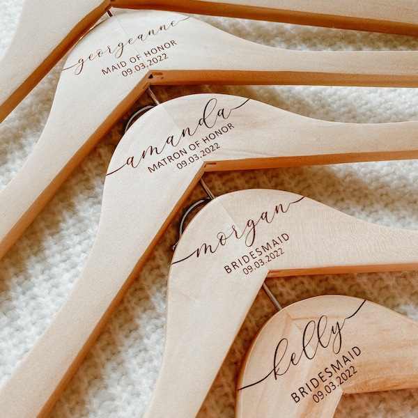 Engraved Personalized Bridesmaid Hangers - Wedding Hanger - Wooden Engraved Hanger - Bridal Dress Hanger - Wedding Name Hangers - Wedding