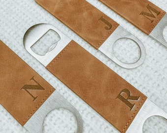 Engraved Beer Opener, Groomsmen Bachelor Gifts, Metal Leather Monogram Bottle Opener, Groomsmen Proposal Best Man Gift Custom Groomsman gift