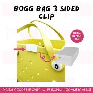 DIGITAL FILE – 3D Three-Sided Name Plate Clip for Bogg Bag Handle or Top – Easy Clip-On, G code for 3D Printing, Custom Bogg Bag Attachment