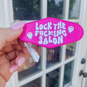 Lock the F* Salon Keychain, Retro Motel Keychain, Colorful Keychain, Hairstlyist,Retro Keychain, Unique Gift Idea, Car Keys, House Keys,Keys