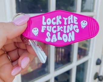 Lock the F* Salon Keychain, Retro Motel Keychain, Colorful Keychain, Hairstlyist,Retro Keychain, Unique Gift Idea, Car Keys, House Keys,Keys