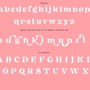 K&ouml;nnte beinhalten: Ein wei&szlig;es Schriftalphabet mit Klein- und Gro&szlig;buchstaben. Die Kleinbuchstaben enthalten Sonderzeichen. Die Buchstaben befinden sich auf einem rosa Hintergrund.