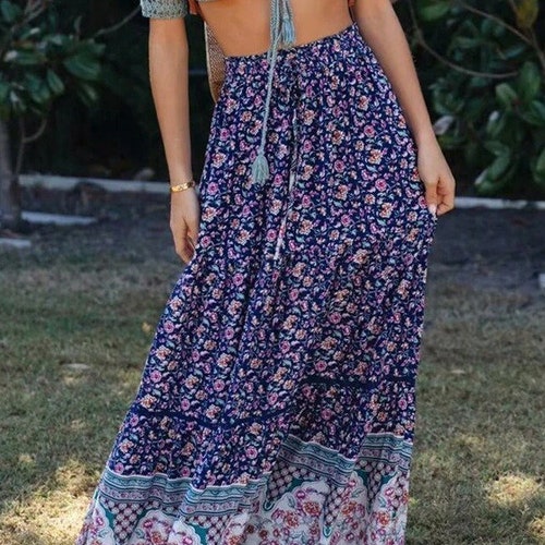 A-line Bohemian Skirt for Women L Floral Bohemian Skirt High - Etsy