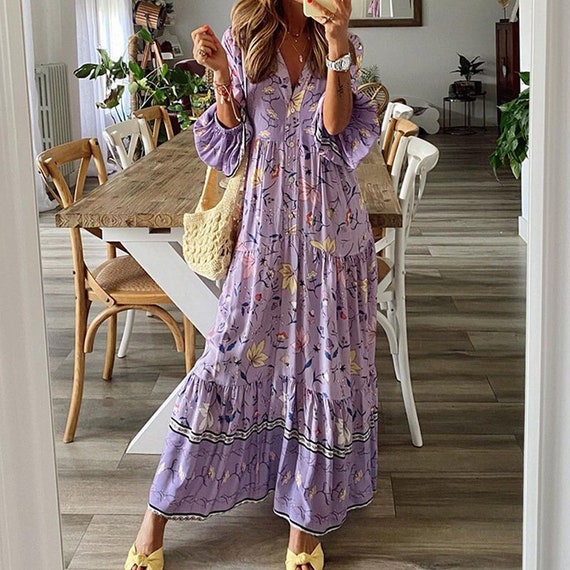 Boho Beach Dress Ruffles Long Party Dress Floral Print - Etsy