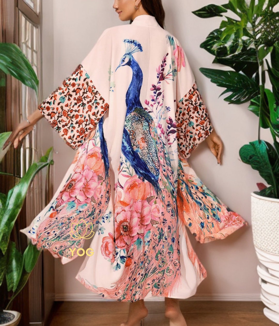 Long Kimono Boho Robe Floral Bohemian Kimono Robe Floral Japanese Kimono Dressing Gown