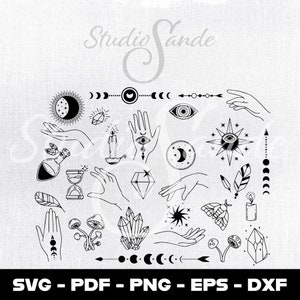 Boho mystic elements witch magic set SVG pdf eps dxf png