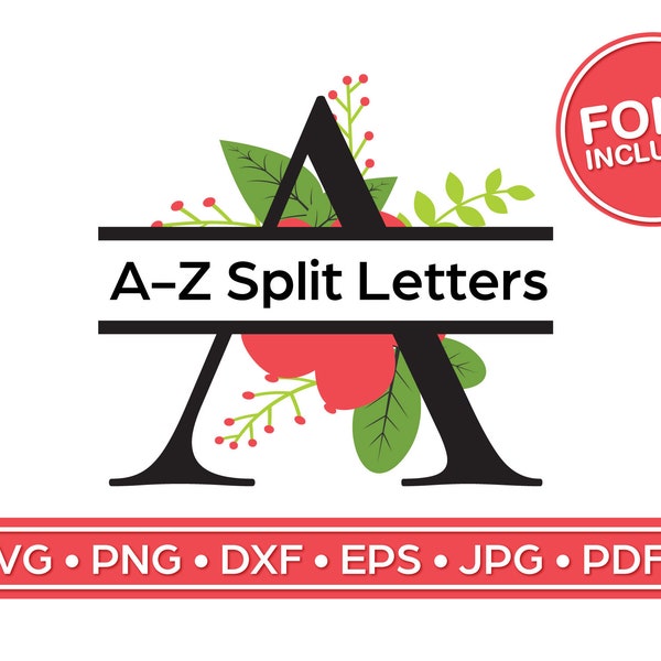 Digital Download | Split Monogram Alphabet | School Monogram | Modern Wedding Monogram | Split Flourish Frame Alphabet | Clip Art