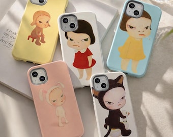 Custodia per telefono Yoshitomo Nara Moody Girl / Cover per iPhone e Samsung Pixel con arte giapponese