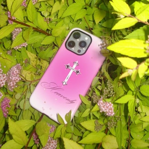 Heavenly Cross Phone Case, Pink Tough Phone Cover for Women, Stylish, Unique Gift for Her, Christian Themed
