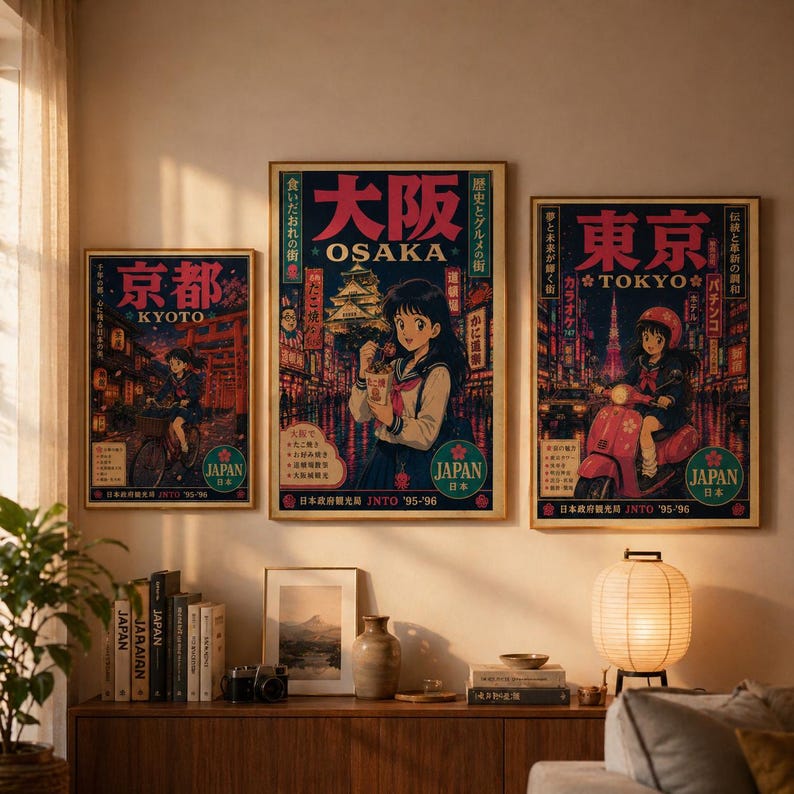 Japan Travel Poster Set, Retro Anime Kyoto Tokyo Osaka Wall Art Prints ...