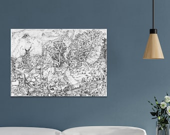 Textured Black and White Abstract Canvas Print, Figurative Collage Art by Boaz Evry