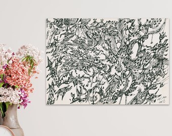 Abstract Nature Art Print, Black and White Collage on Canvas