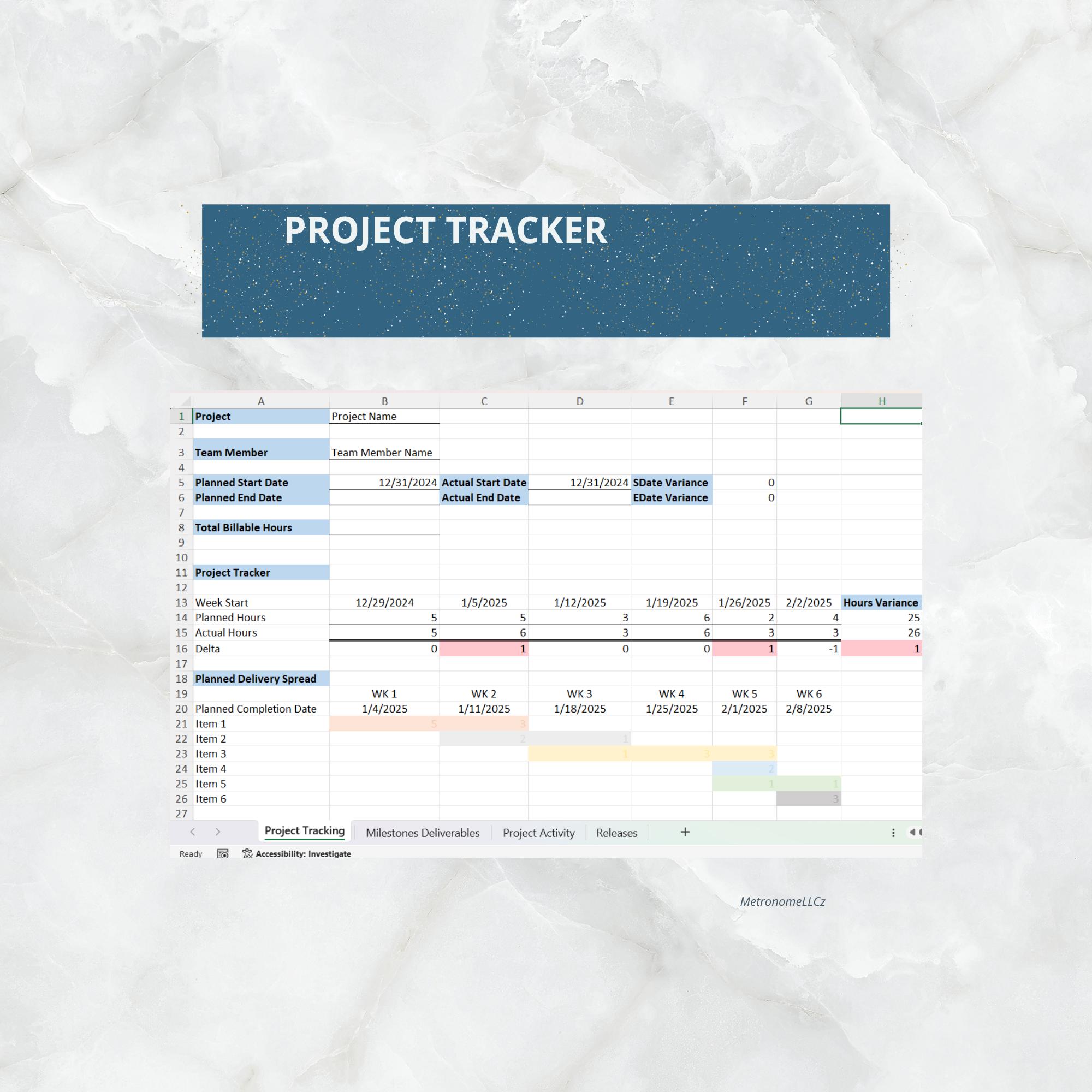 Project Tracker Excel Workbook for Small Business, Simple Tool for ...