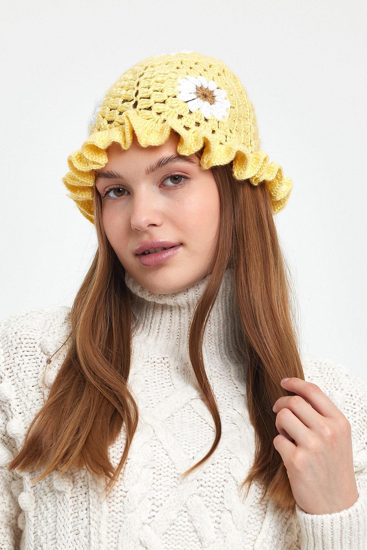 Hand Crochet Bucket Hat Sunflower 