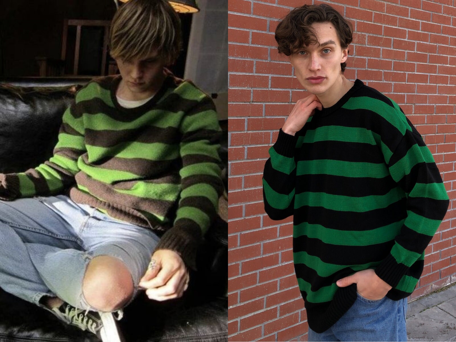Tate Langdon Sweater, Evan Peters Sweater, Striped Sweater, Green and Black Jumper Sweater