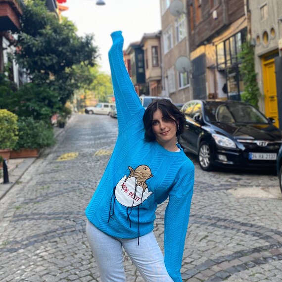 Vorondoloknitting Harry Styles Sweater, Hand Knit Sweater, Blue Sweater, Crochet Sweater, Women's Sweater, Handmade Sweater, Sweater Men, Embroidered Sweater