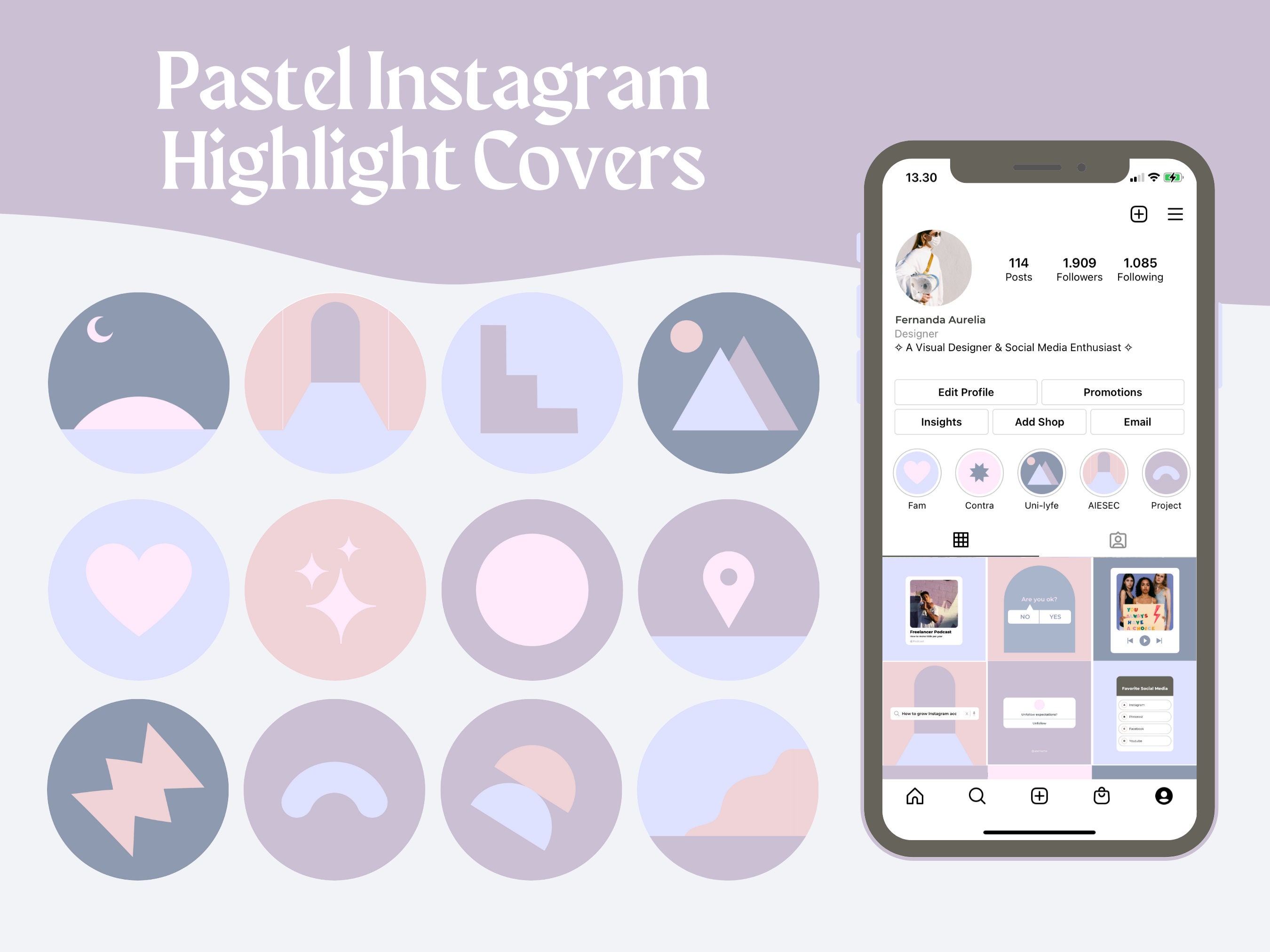 23 Pastel Instagram Highlight Covers Simple Geometric Etsy
