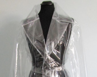 Clear Vinyl Raincoat, Handmade Glossy Waterproof Coat with Belt