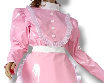 PVC Maid Style Dress Long Sleeve Vinyl Dress Apron Handmade Custom