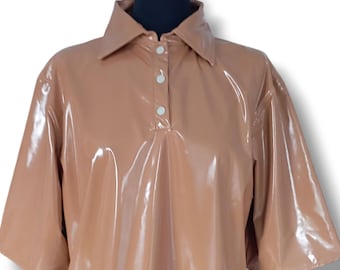 PVC Vinyl Shirt | Handmade Poly Cotton Stretch PVC Shirt | Unisex Fetish Top | Glossy Vinyl
