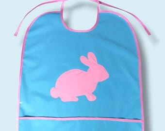 Handmade Adult Baby Waterproof PVC Bib, ABDL Bib, Large Wipe Clean Feeding Bib with Catch Pocket, Double Sided PVC Apron