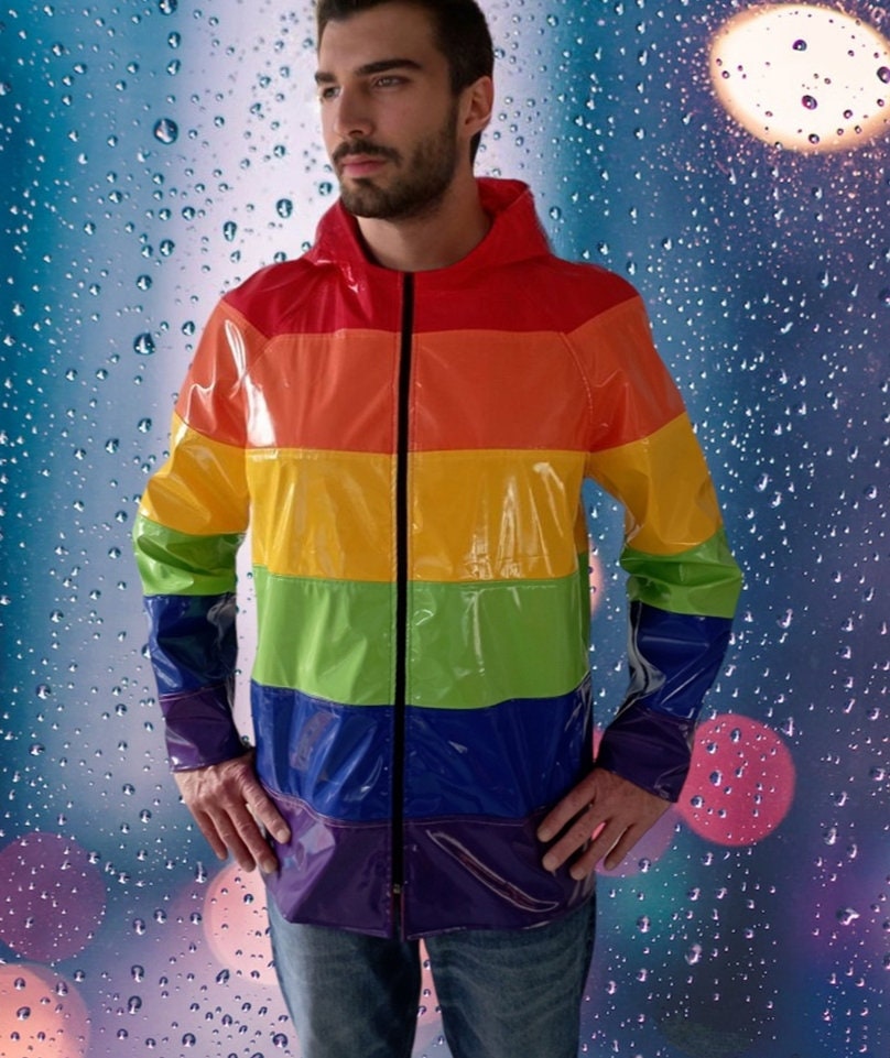 Rainbow Pride PVC Raincoat Hooded Waterproof Jacket – Handmade