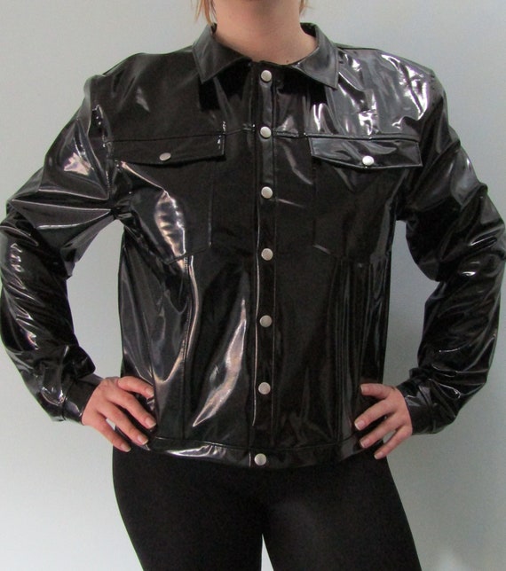 Black PVC Biker Jean Bomber Jacket Etsy