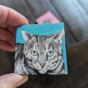 Original Cat Painting: Hand-Painted Acrylic Mini Art (2x2 inch)