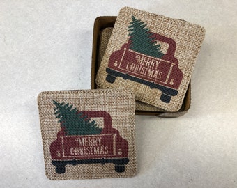 Burlap Christmas Coaster Set