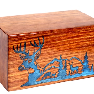 Urna de cremación de madera para adultos con grabado de ciervos, urna de madera para amantes de los animales, urna funeraria grabada para su ser querido una vez