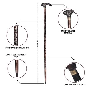 Handcrafted Wooden Walking Cane: Rabbit Head Victorian Style 3-fold - Etsy