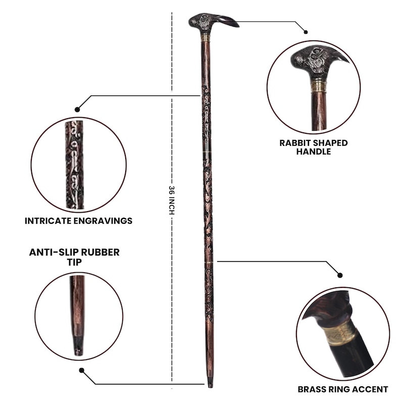 Handcrafted Wooden Walking Cane: Rabbit Head Victorian Style 3-fold - Etsy