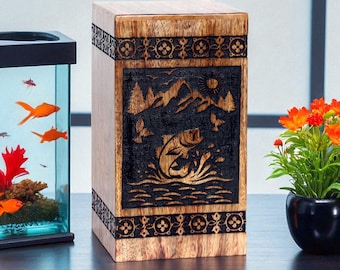 Handmade Mango Wood Cremation Urn: Tree of Life Engraved Funeral Urn