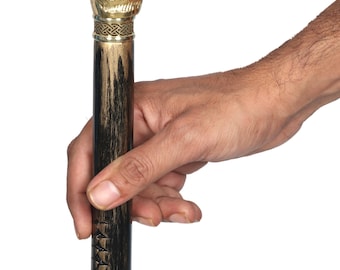 Handgjord träkäpp: Mässings kaninhuvud, 91 cm