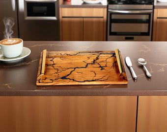 Epoxy Resin & Mango Wood Serving Tray with Metal Handles