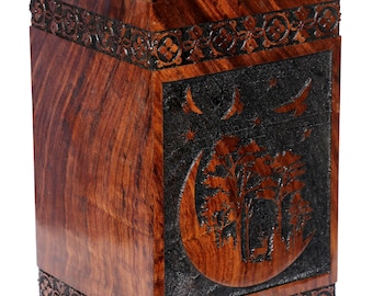 Handmade Rosewood Cremation Urn: Tree of Life Funeral Urn