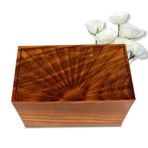 Engraved Rosewood Urns for Human Ashes | Wooden Cremation Urn Ashes Storage Box | Burial Ashe Box For Human Urn with Engraved SunRise