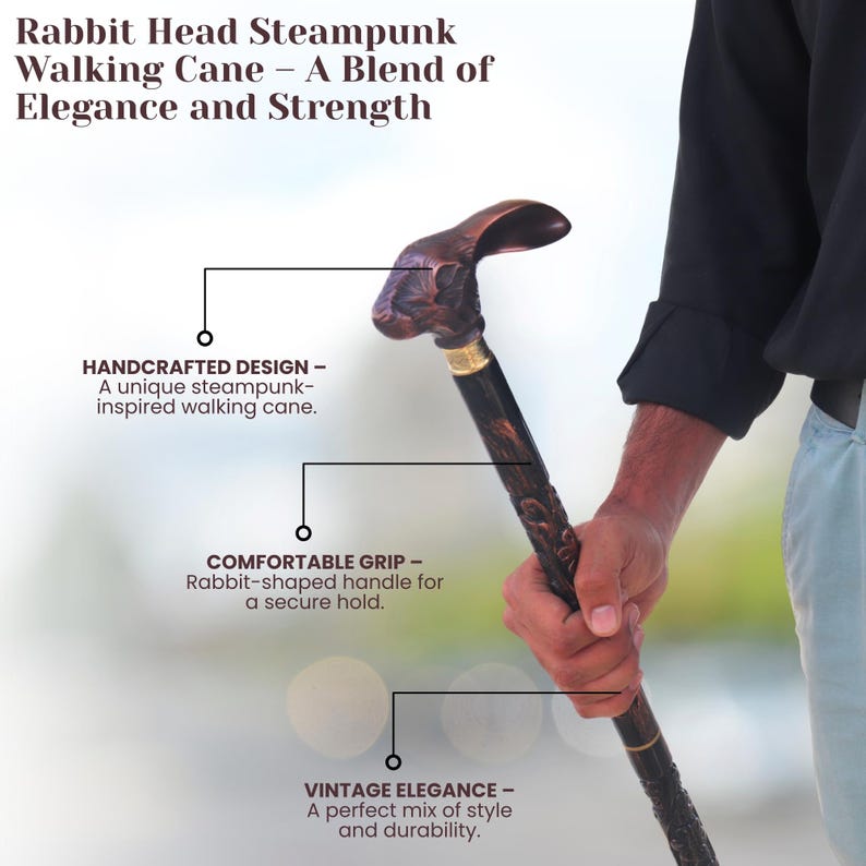Handcrafted Wooden Walking Cane: Rabbit Head Victorian Style 3-fold - Etsy