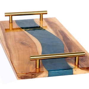 Epoxy Resin Serving Tray: Mango Wood Tray with Metal Handles