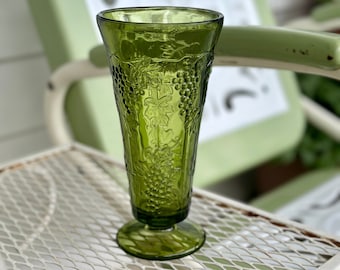 Vintage Indiana Glass Colony Harvest Vase - Midcentury Avocado Green
