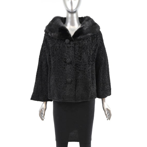 Persian Lamb Jacket with Mink Collar- Size L - image 1