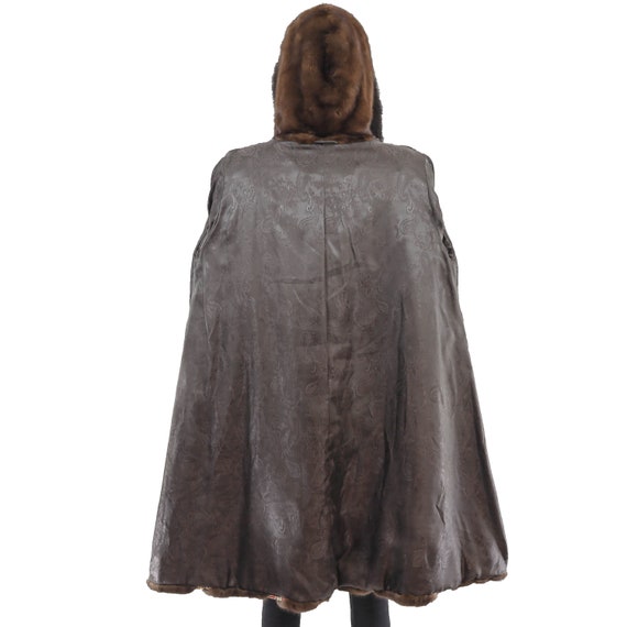 Hooded Mahogany Mink Coat with Fox Trim- Size XL - image 8